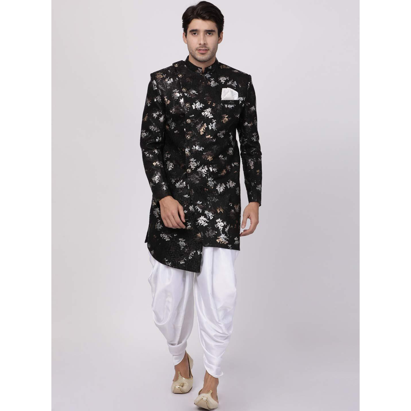 VASTRAMAY Men's Black Silk Blend Sherwani Set_VASMIW006BLnCDWH_42