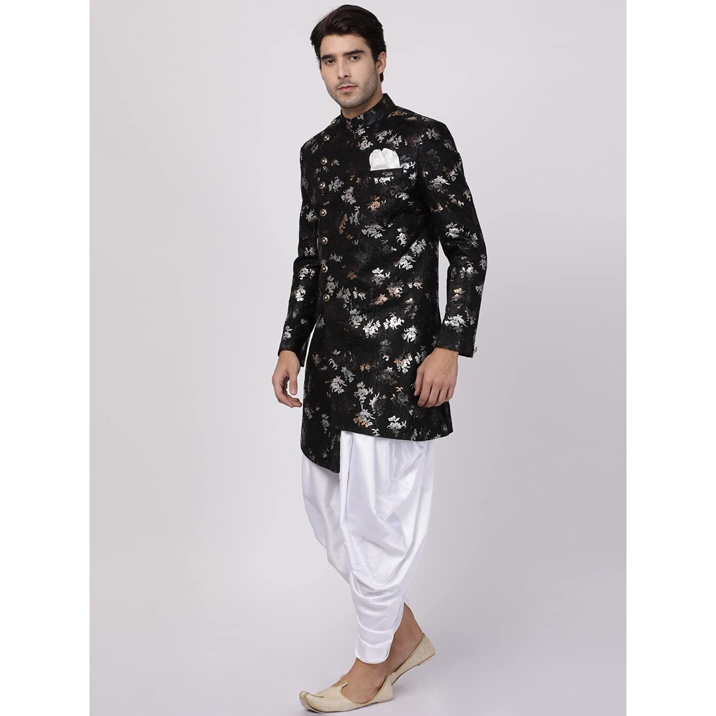 VASTRAMAY Men's Black Silk Blend Sherwani Set_VASMIW006BLnCDWH_42