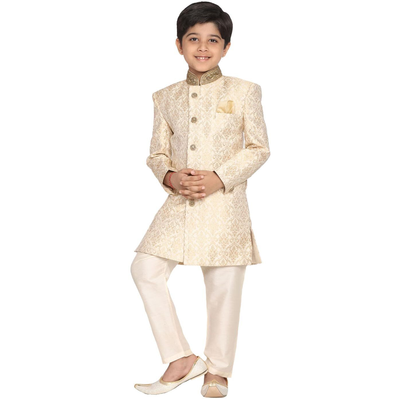 VASTRAMAY Boys' Gold And Beige Sherwani And Pyjama Set_VASBSW127nVPCR_28