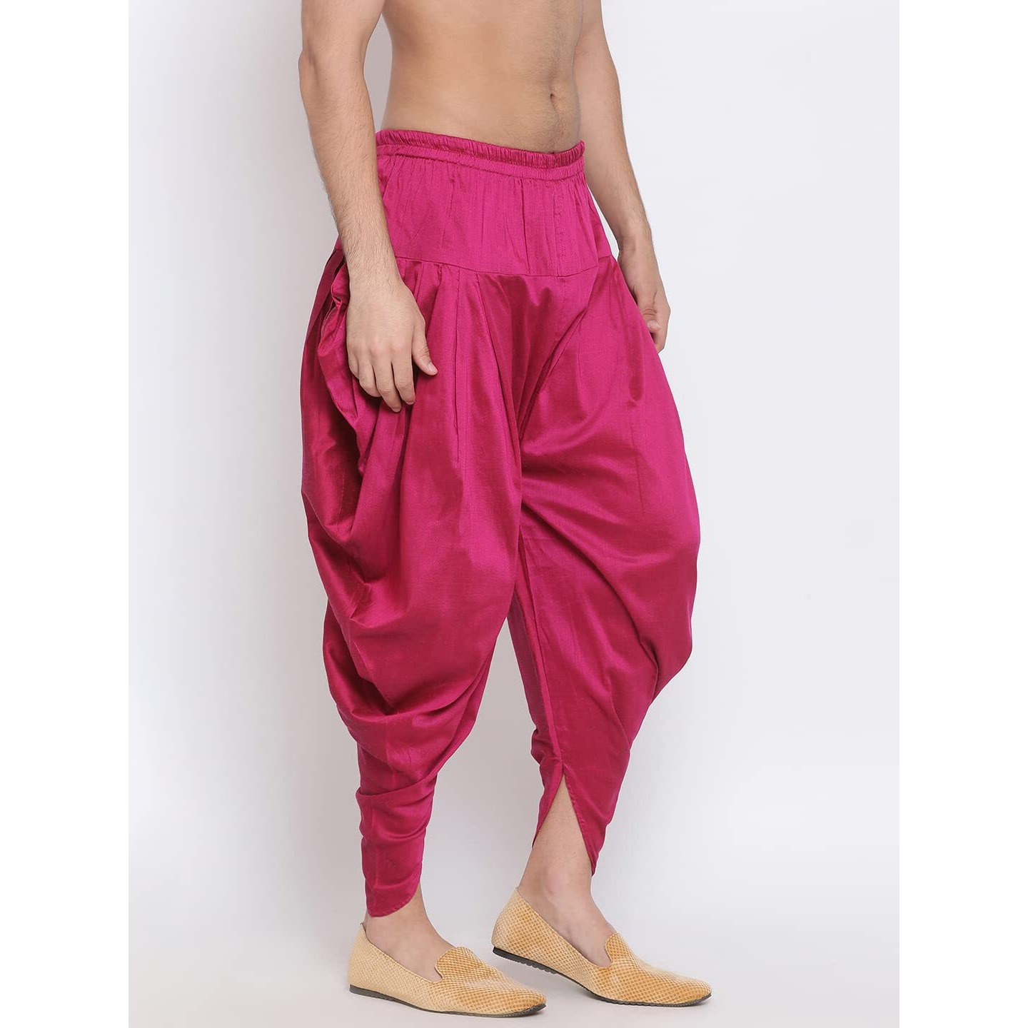VASTRAMAY Men's Frushia Silk Blend Dhoti (VASMCD002FL_Size-Free_Frushia)