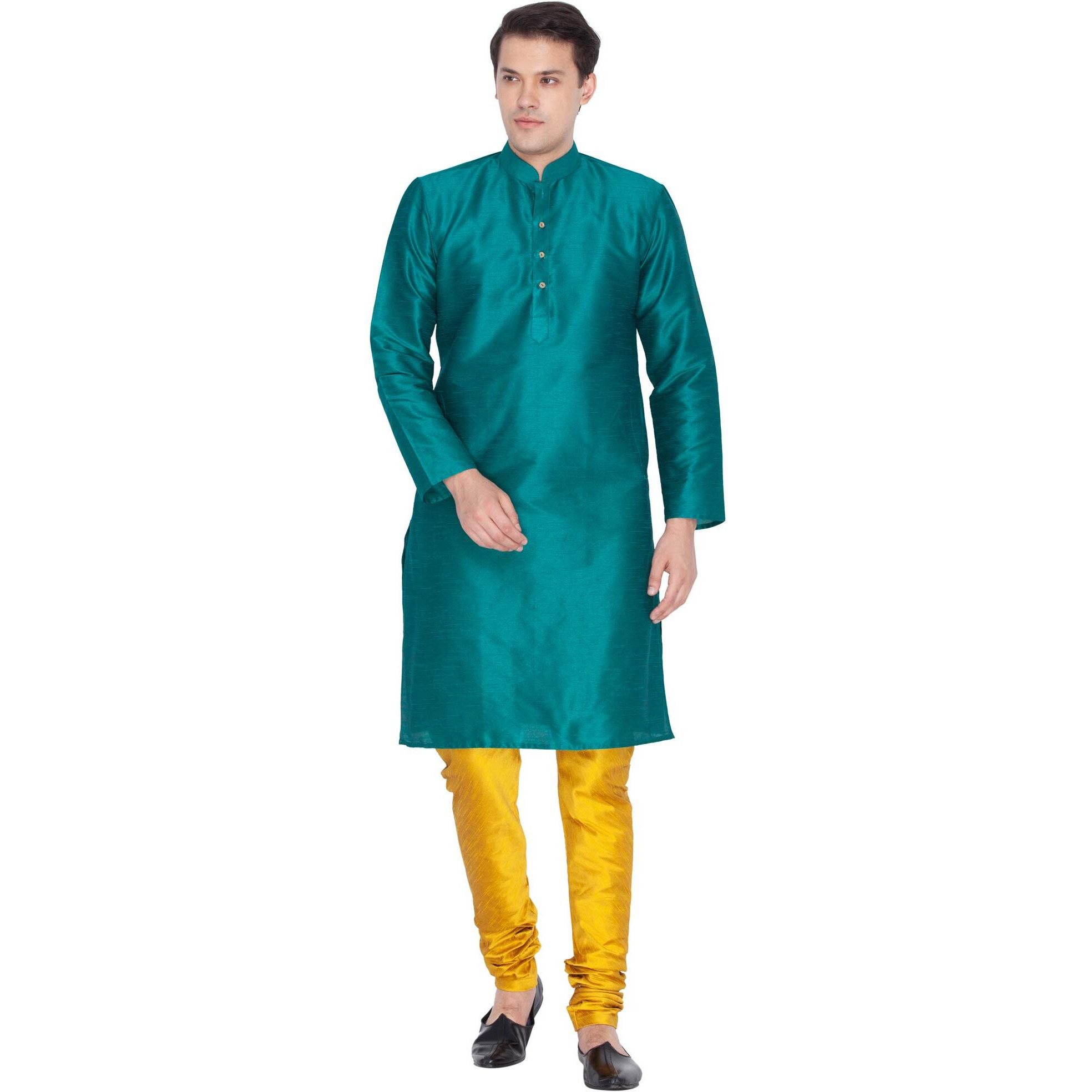 VASTRAMAY Men Cotton Kurta and Pyjama Set Ethnicwear (VASMKGN001nPMD_42 Colour Green Size 42)