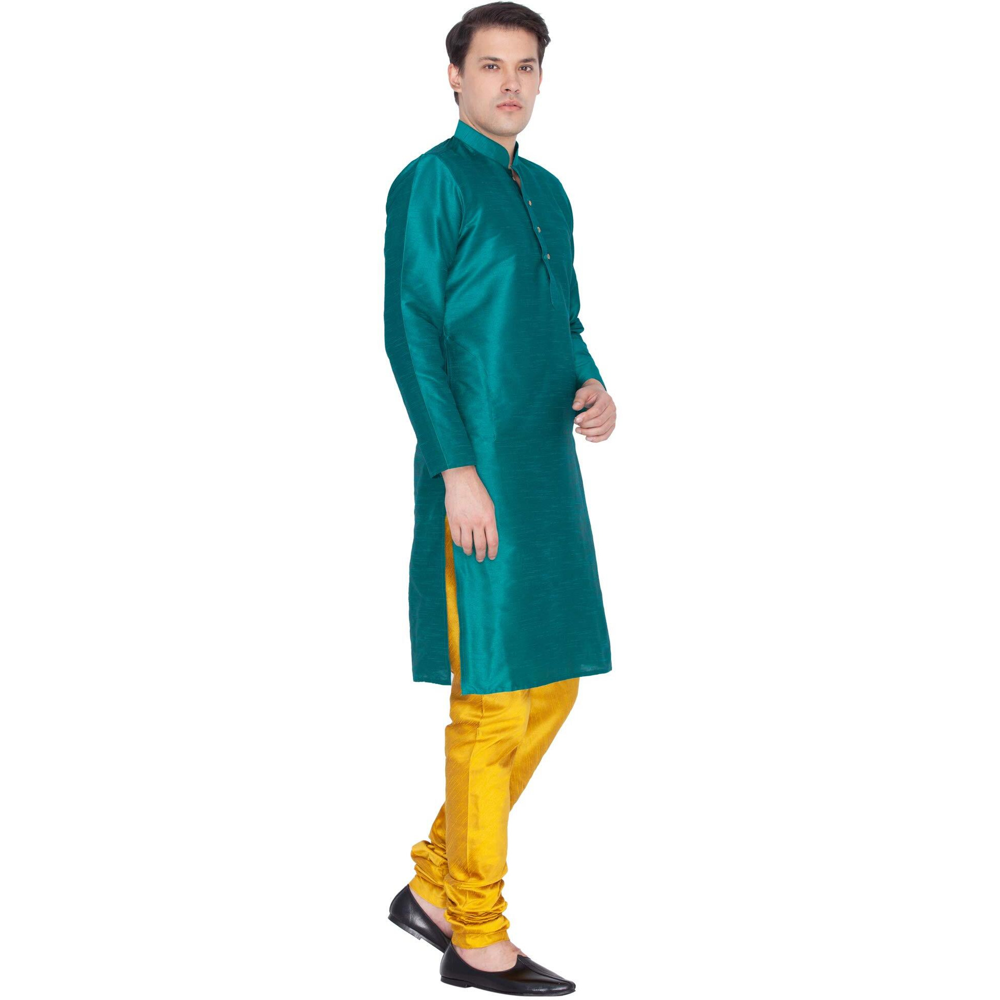 VASTRAMAY Men Cotton Kurta and Pyjama Set Ethnicwear (VASMKGN001nPMD_42 Colour Green Size 42)