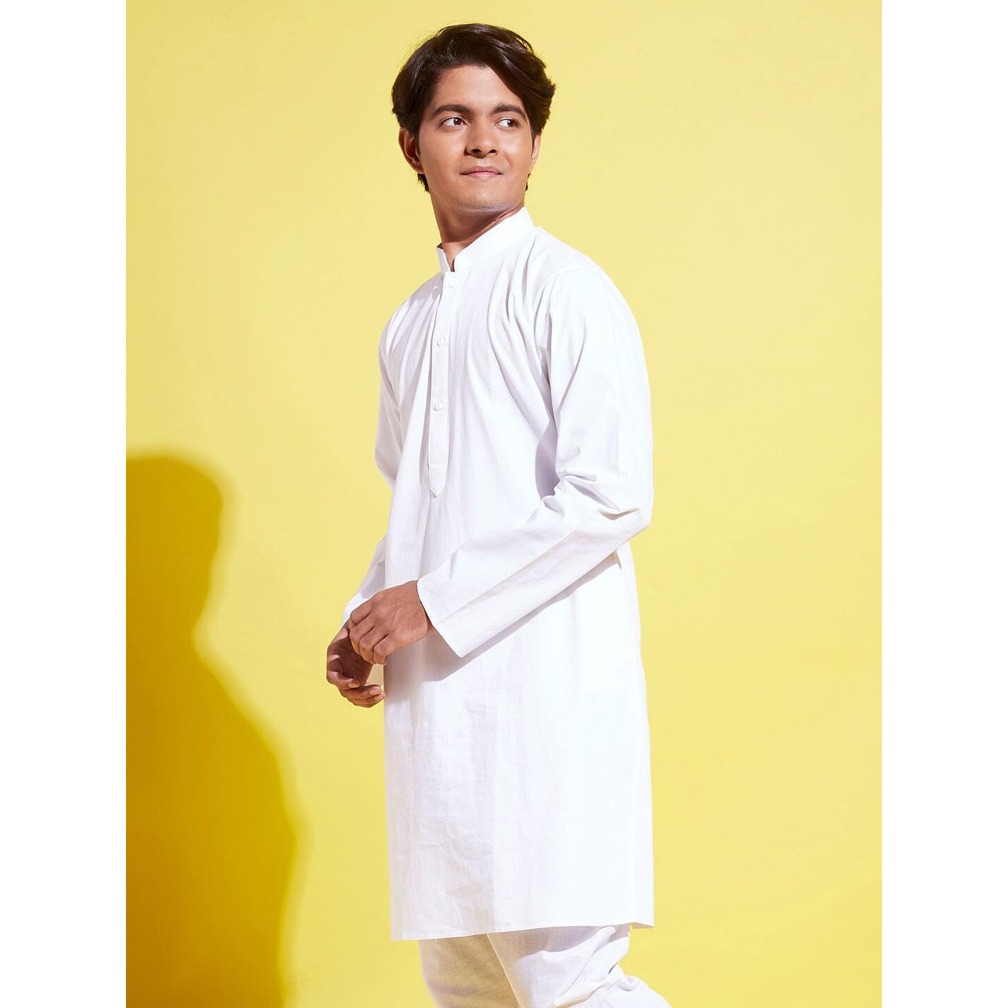 VASTRAMAY YUVA Boys' White Pure Cotton Kurta Pyjama Set ||Elegant For Holi & EID Celebration_VYUVBKWH000nPWH_36L