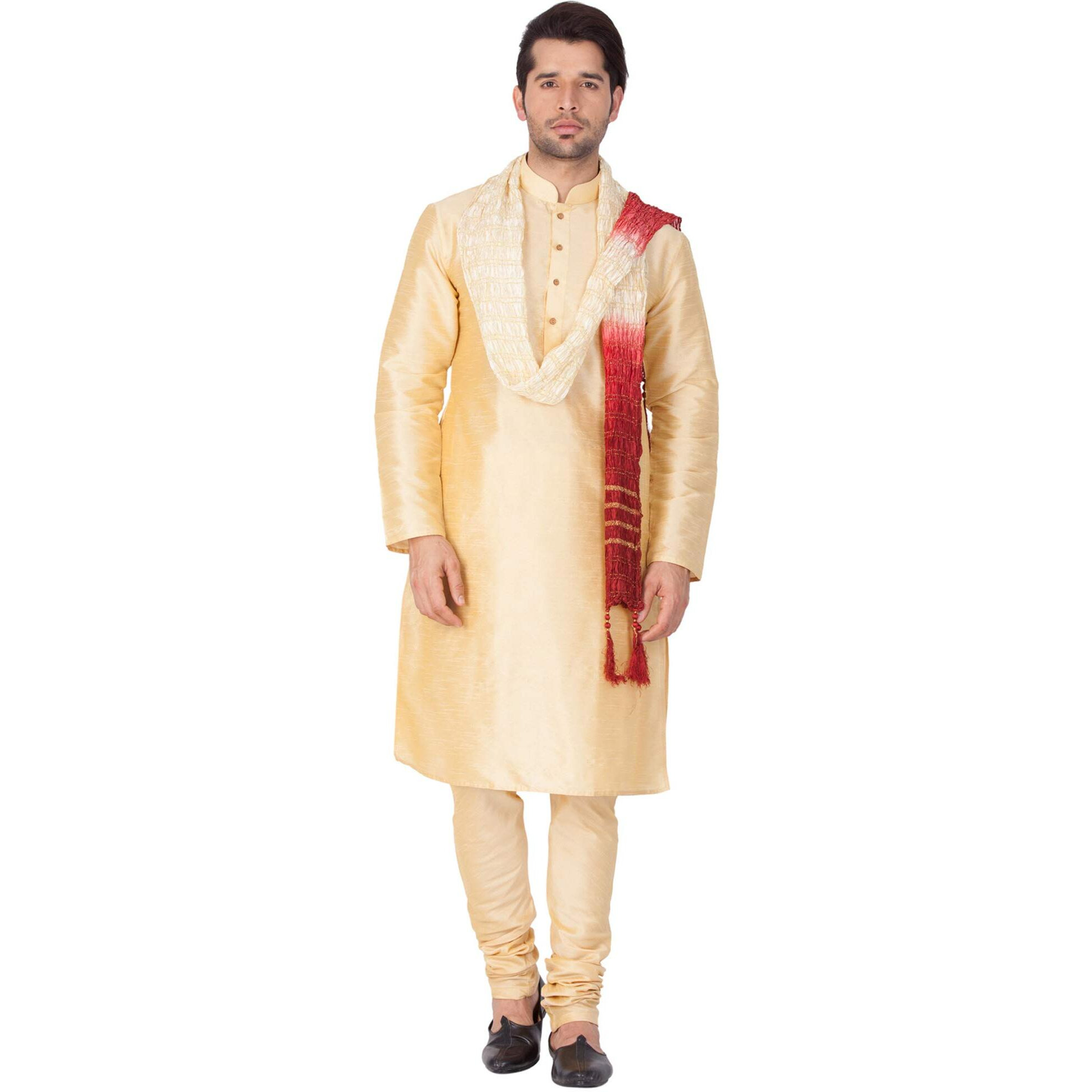 Vastramay Men's Gold Silk Blend Kurta