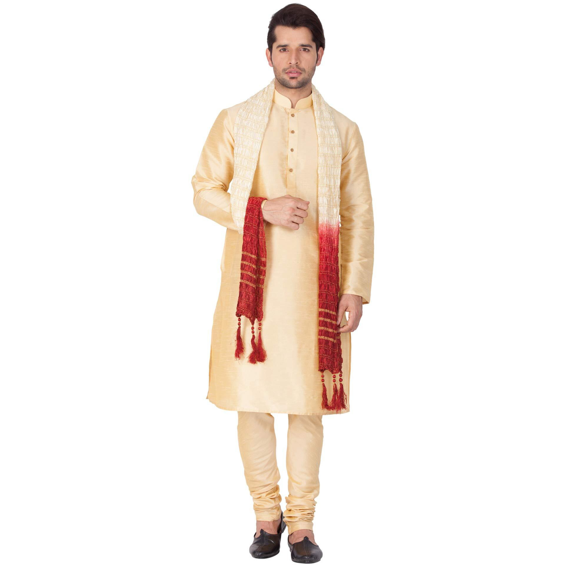 Vastramay Men's Gold Silk Blend Kurta
