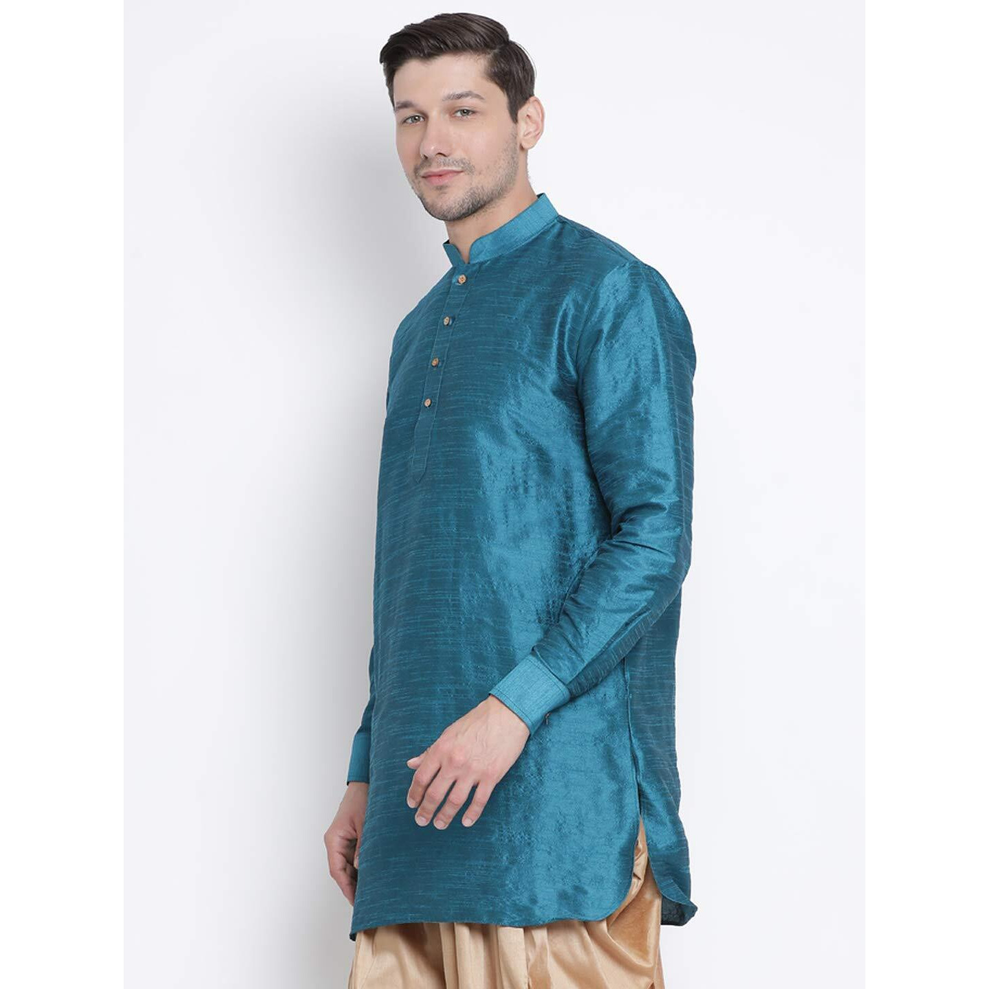 VASTRAMAY Men's Tarquoise Cotton Silk Blend Kurta_VASMUK001TQ_46