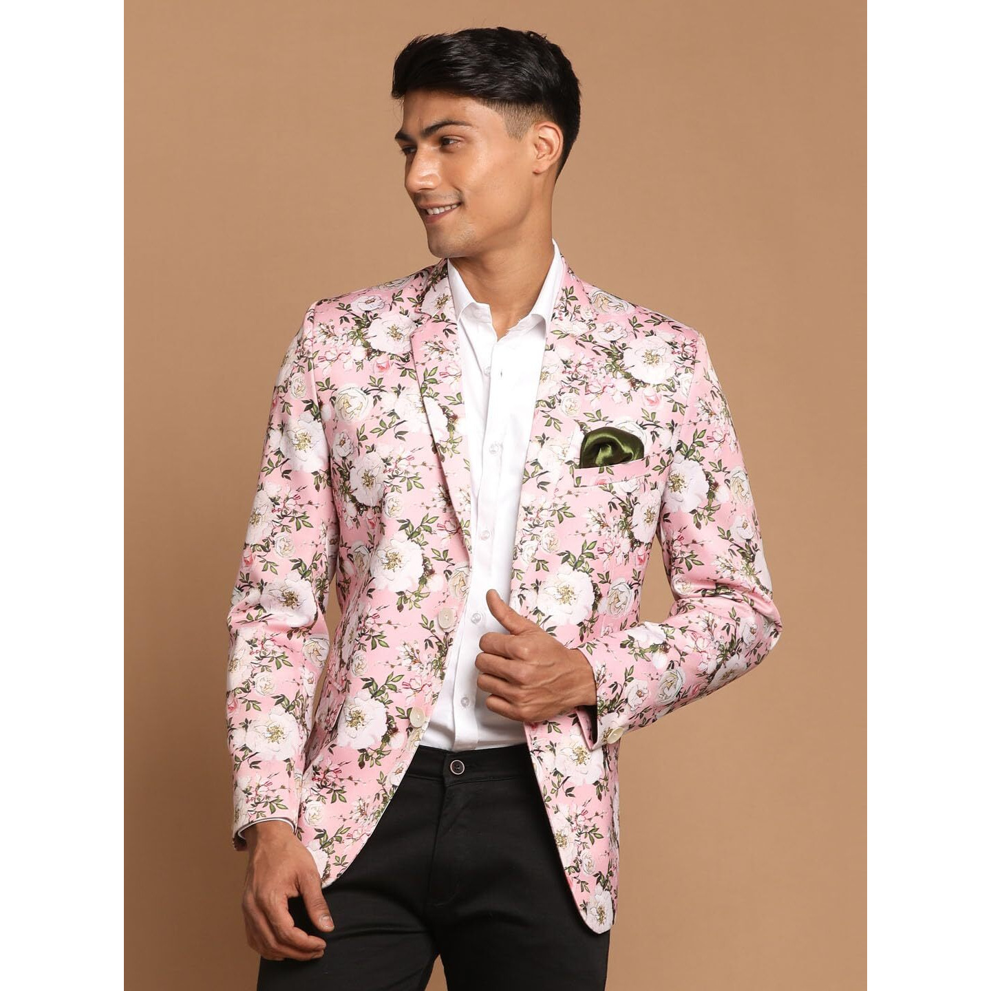 VASTRAMAY Men's Pink Printed Satin Twill Blazer_VASMCT007PN_38