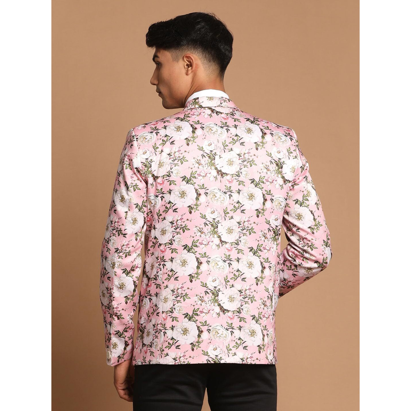 VASTRAMAY Men's Pink Printed Satin Twill Blazer_VASMCT007PN_38
