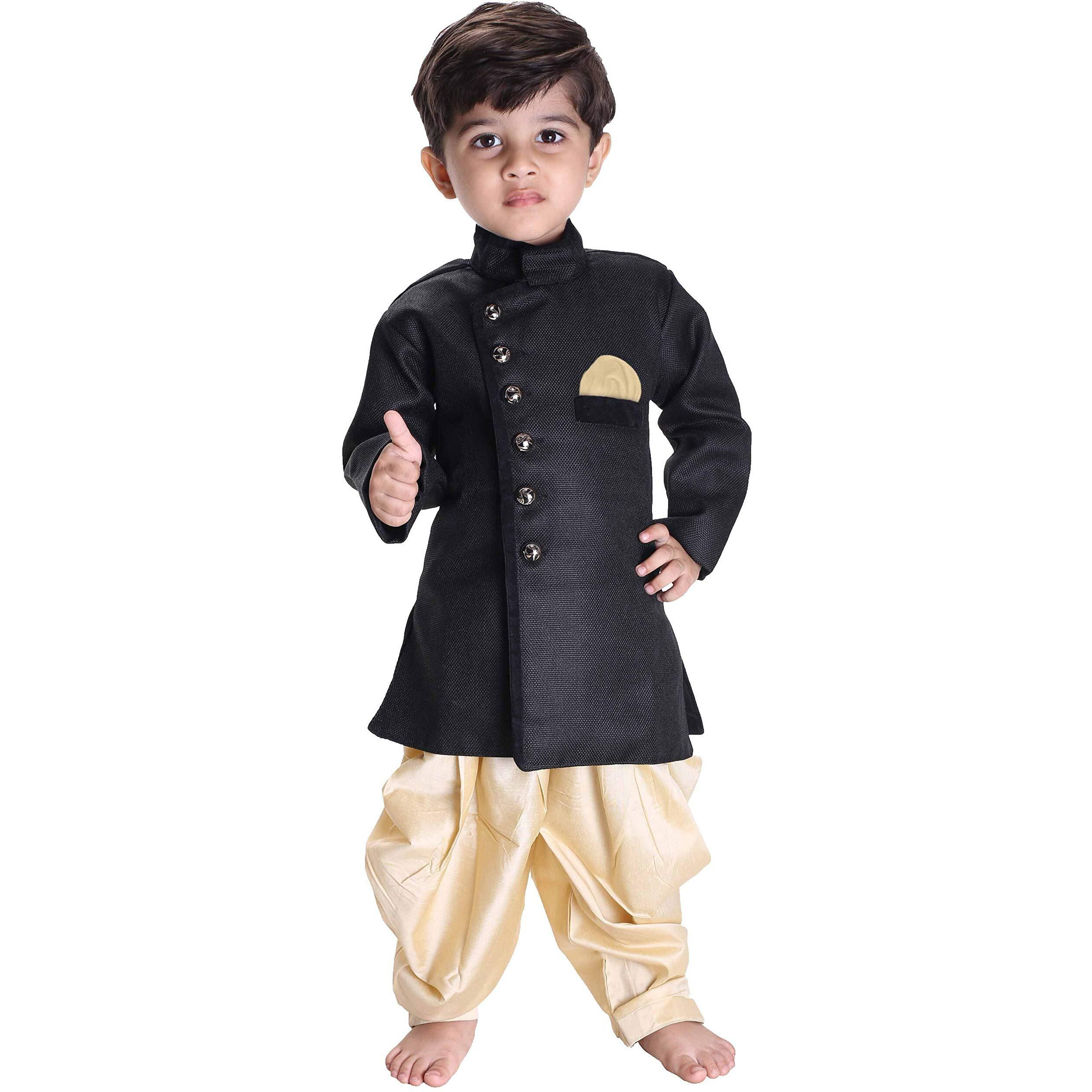 VASTRAMAY Baap Beta Black & Gold Sherwani Suit(40/14)