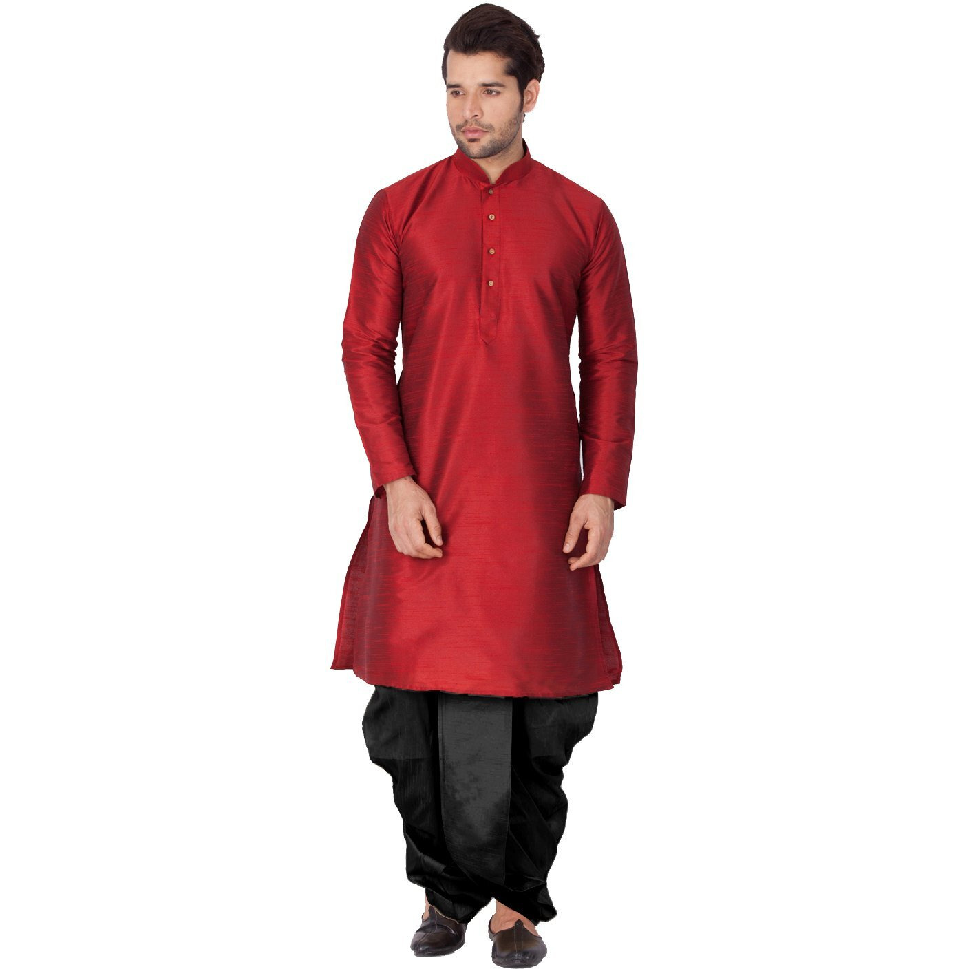 VASTRAMAY Men Cotton Silk Kurta and Dhoti Pant Set (Maroon_VASMKMA001nDTBL_42)