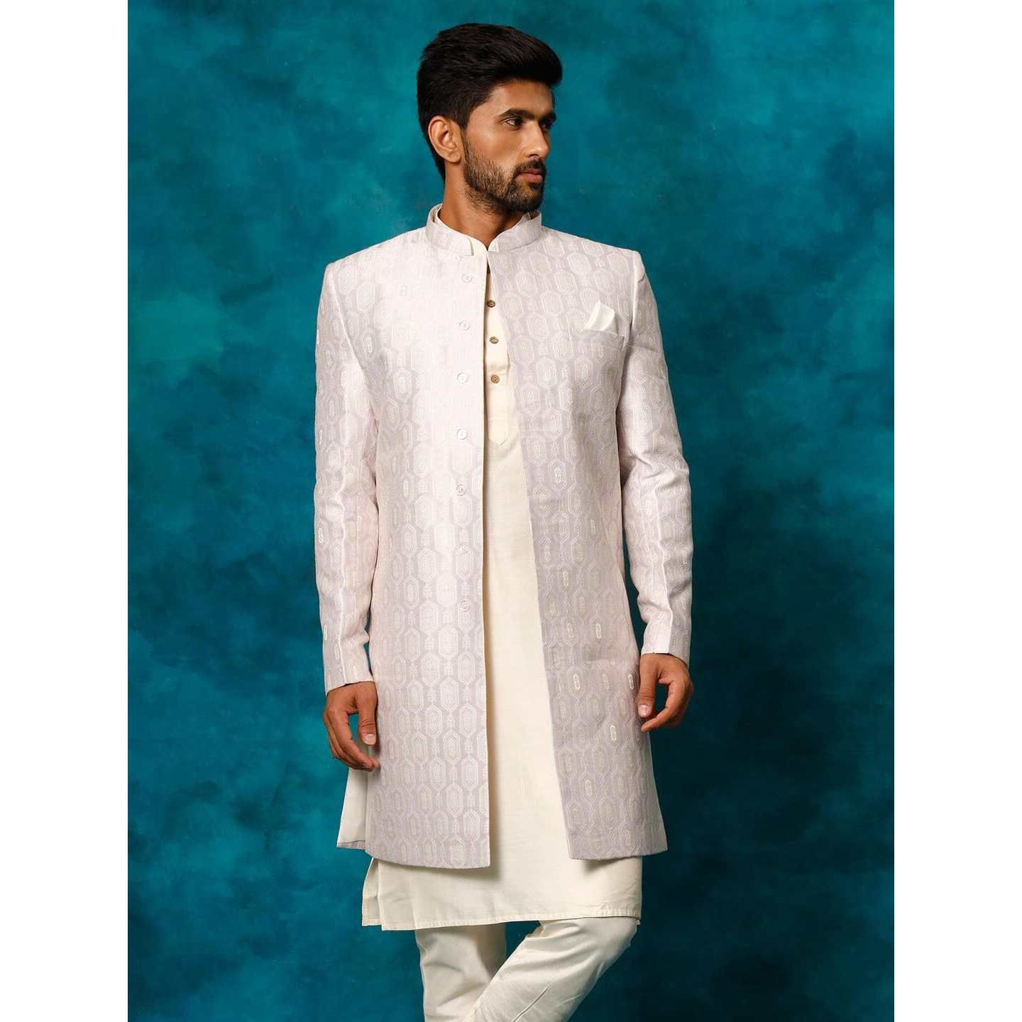 VASTRAMAY Men's Purple Silk Blend Sherwani For Men I Imported Jacquard Indowestern Sherwani I Festive Party Wedding Collection for Men_VASMIW252PU_36