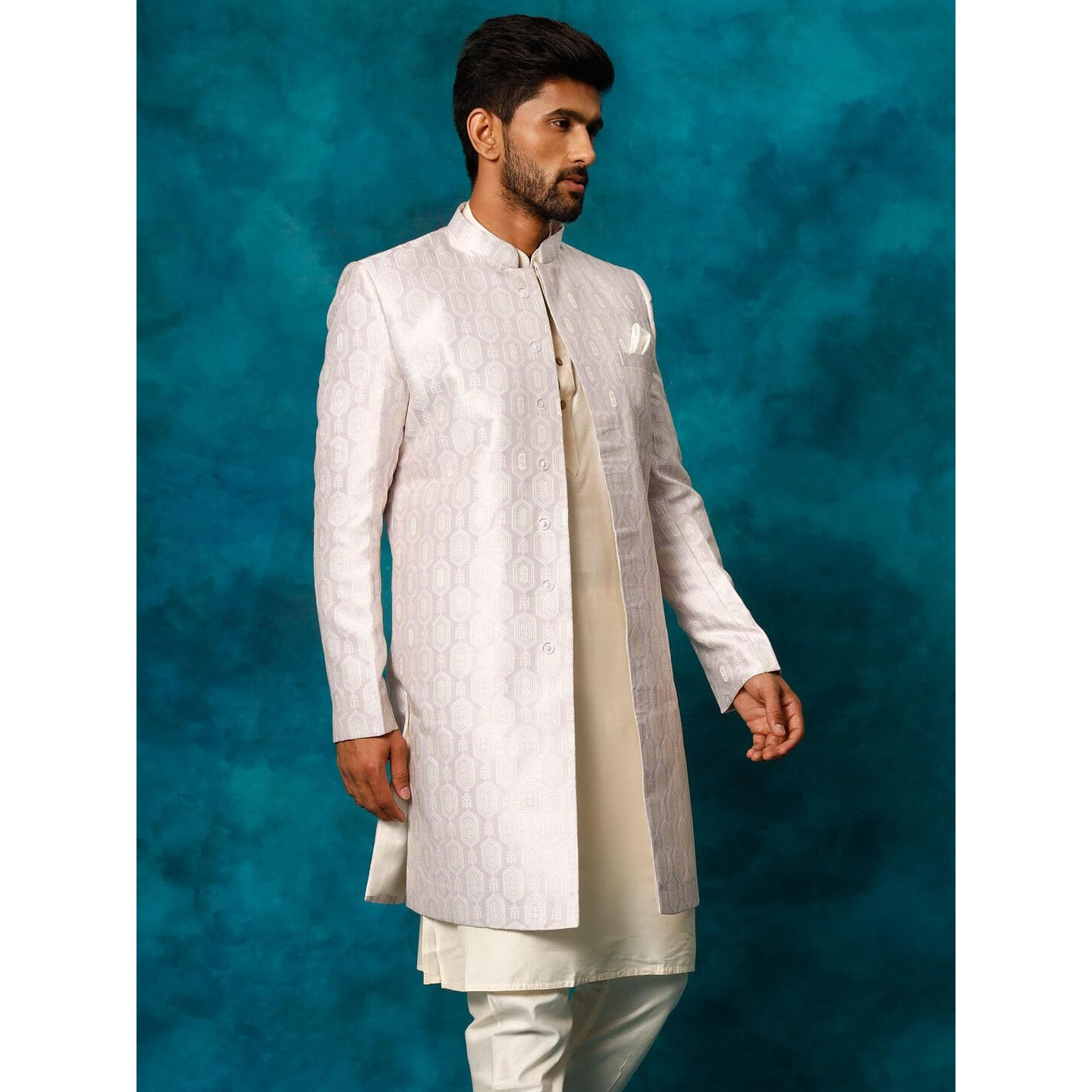 VASTRAMAY Men's Purple Silk Blend Sherwani For Men I Imported Jacquard Indowestern Sherwani I Festive Party Wedding Collection for Men_VASMIW252PU_36