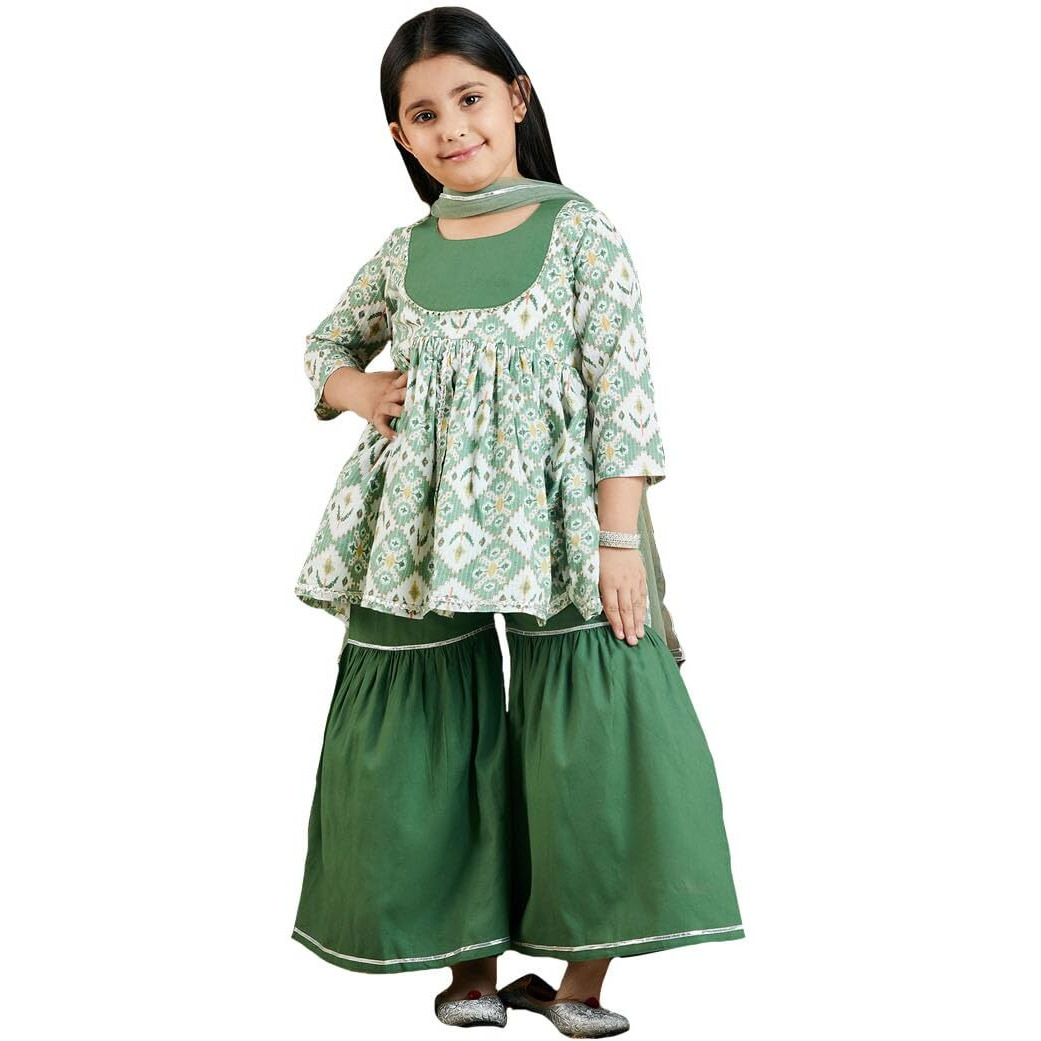VASTRAMAY Girls' Green Kurta Pant Set_VASGKP025GN_32L