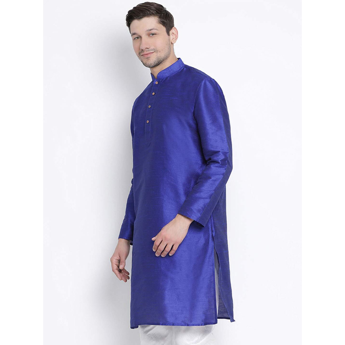 VASTRAMAY Men's Cotton Silk Blend Kurta-New Blue
