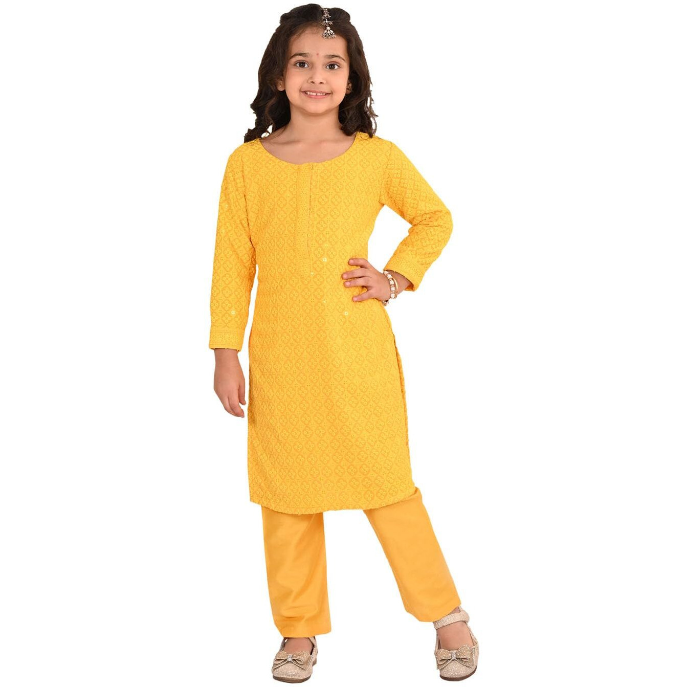 VASTRAMAY Girls' Yellow Kurta And Pant Set_VASGKP050YW_30