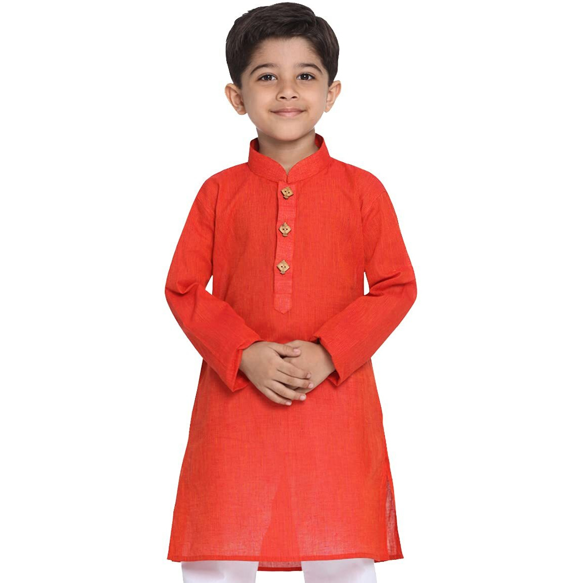 VASTRAMAY Boys' Handloom Red Kurta Boys' Handloom Red Kurta_8-9 Years_Red