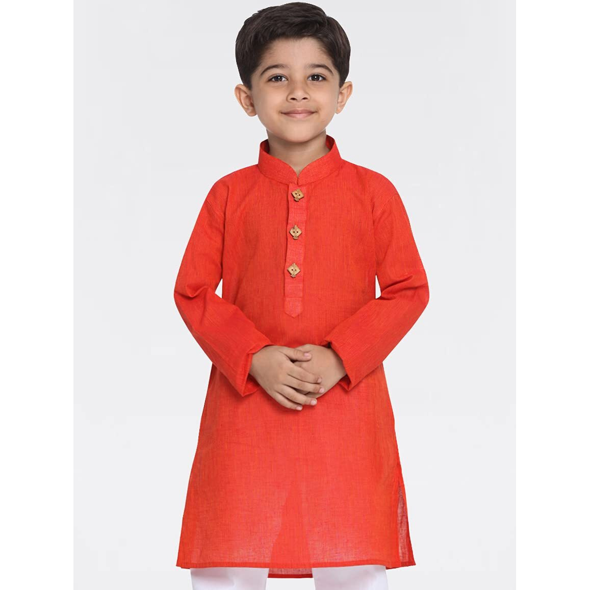 VASTRAMAY Boys' Handloom Red Kurta Boys' Handloom Red Kurta_8-9 Years_Red