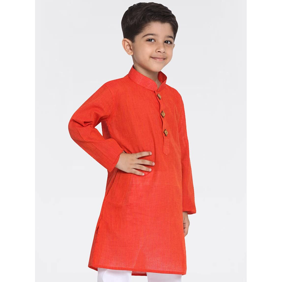 VASTRAMAY Boys' Handloom Red Kurta Boys' Handloom Red Kurta_8-9 Years_Red