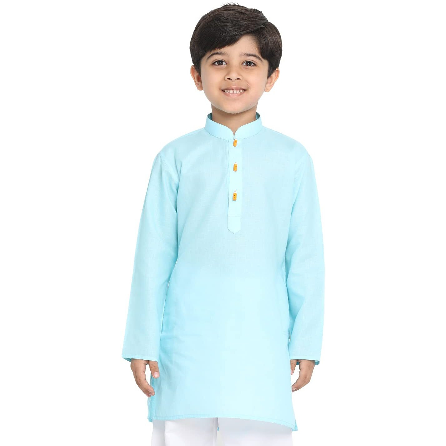 VASTRAMAY Boys' Solid Cotton Aqua Blue Kurta