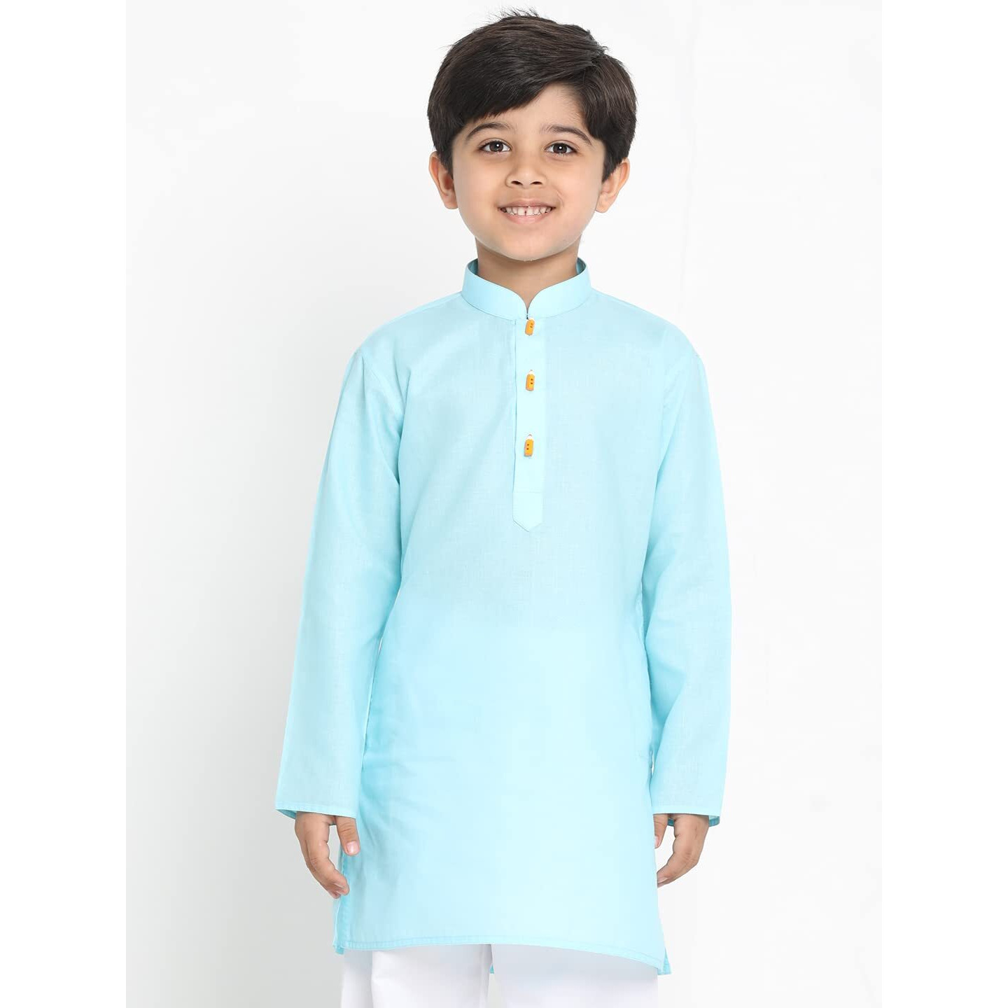 VASTRAMAY Boys' Solid Cotton Aqua Blue Kurta