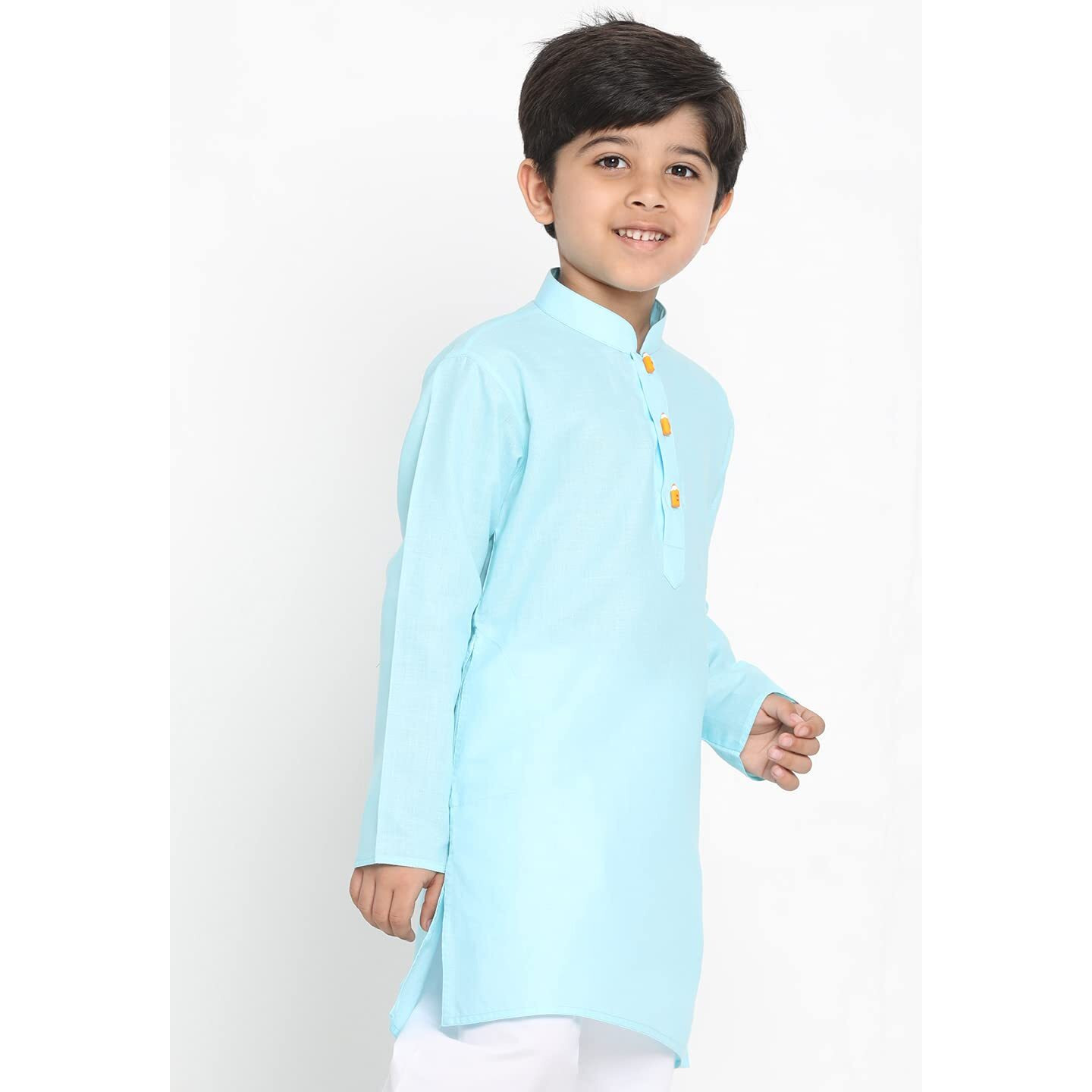 VASTRAMAY Boys' Solid Cotton Aqua Blue Kurta