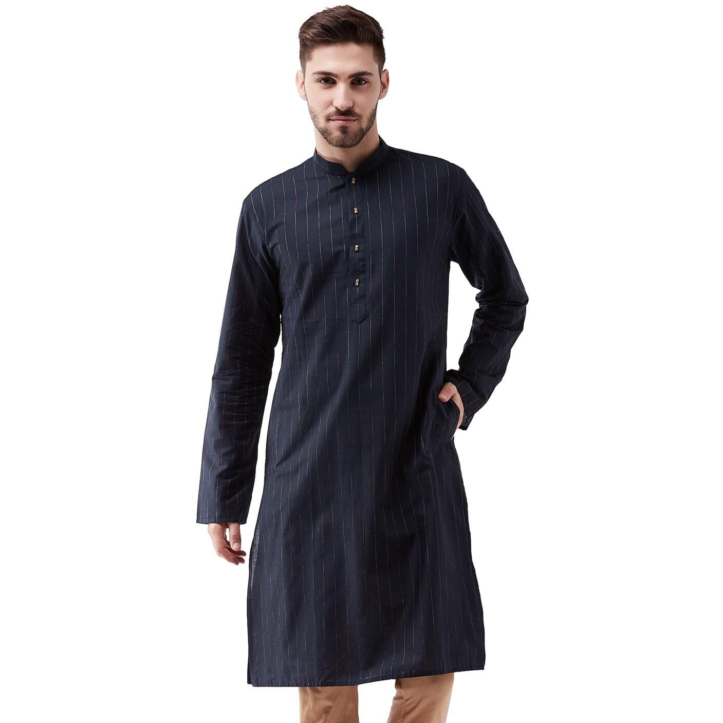 VASTRAMAY Men's Navy Blue Cotton Blend Kurta_VASMK100NB_40
