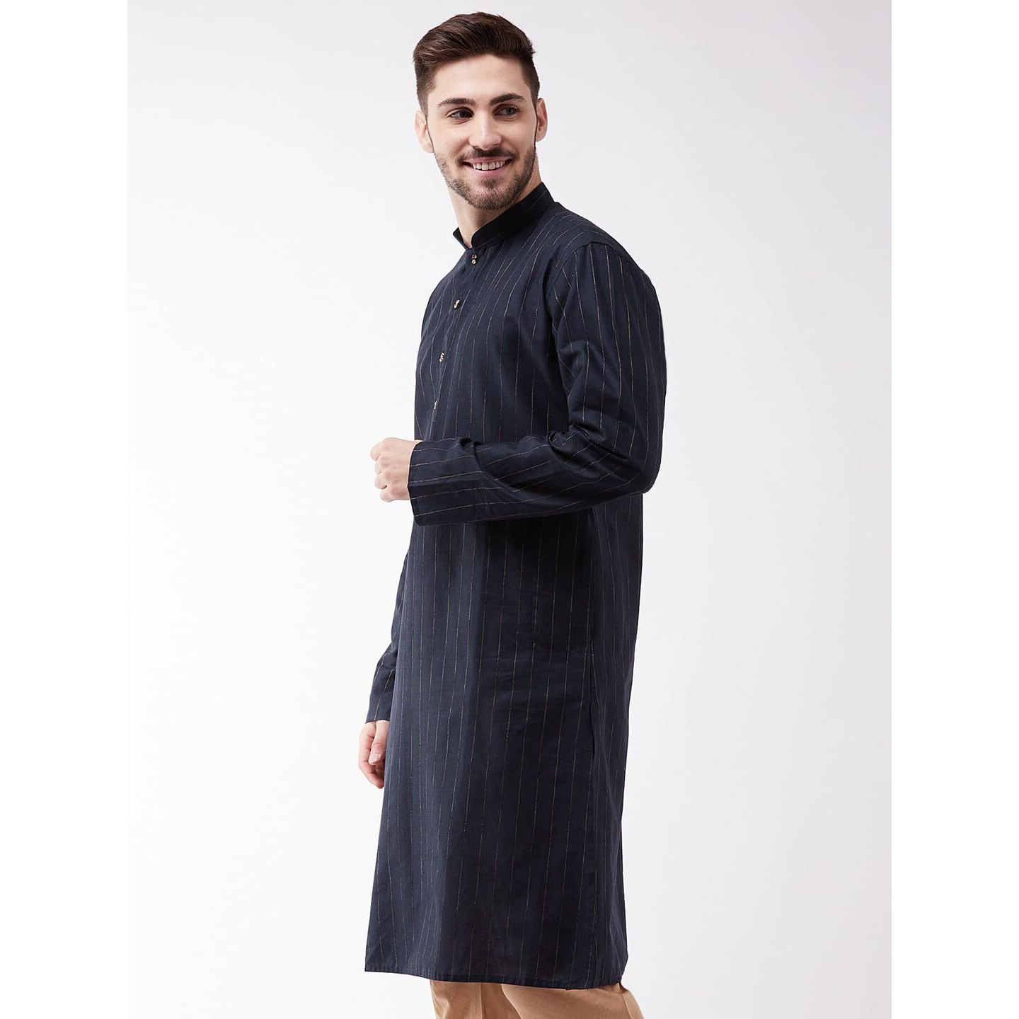 VASTRAMAY Men's Navy Blue Cotton Blend Kurta_VASMK100NB_40