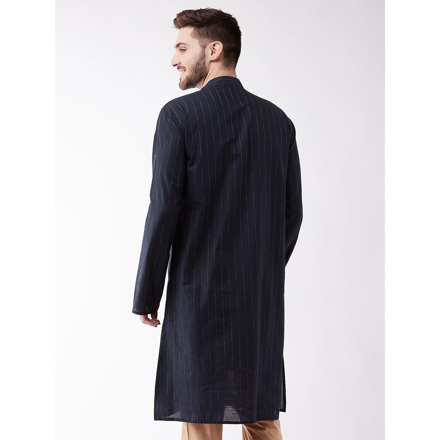 VASTRAMAY Men's Navy Blue Cotton Blend Kurta_VASMK100NB_40