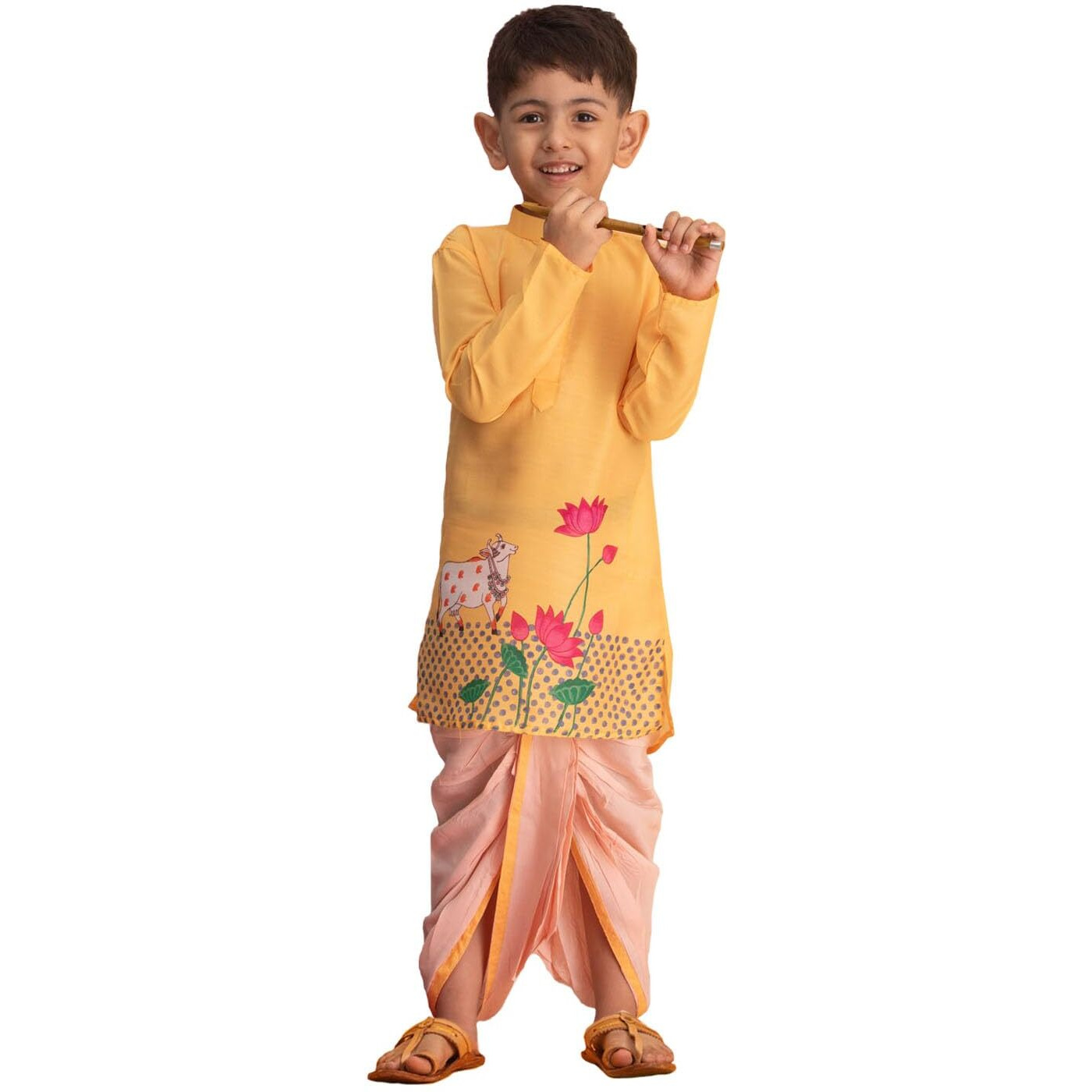 VASTRAMAY Boys' Yellow And White Kurta Pyjama Set_VASBK204YWnBDT017_24