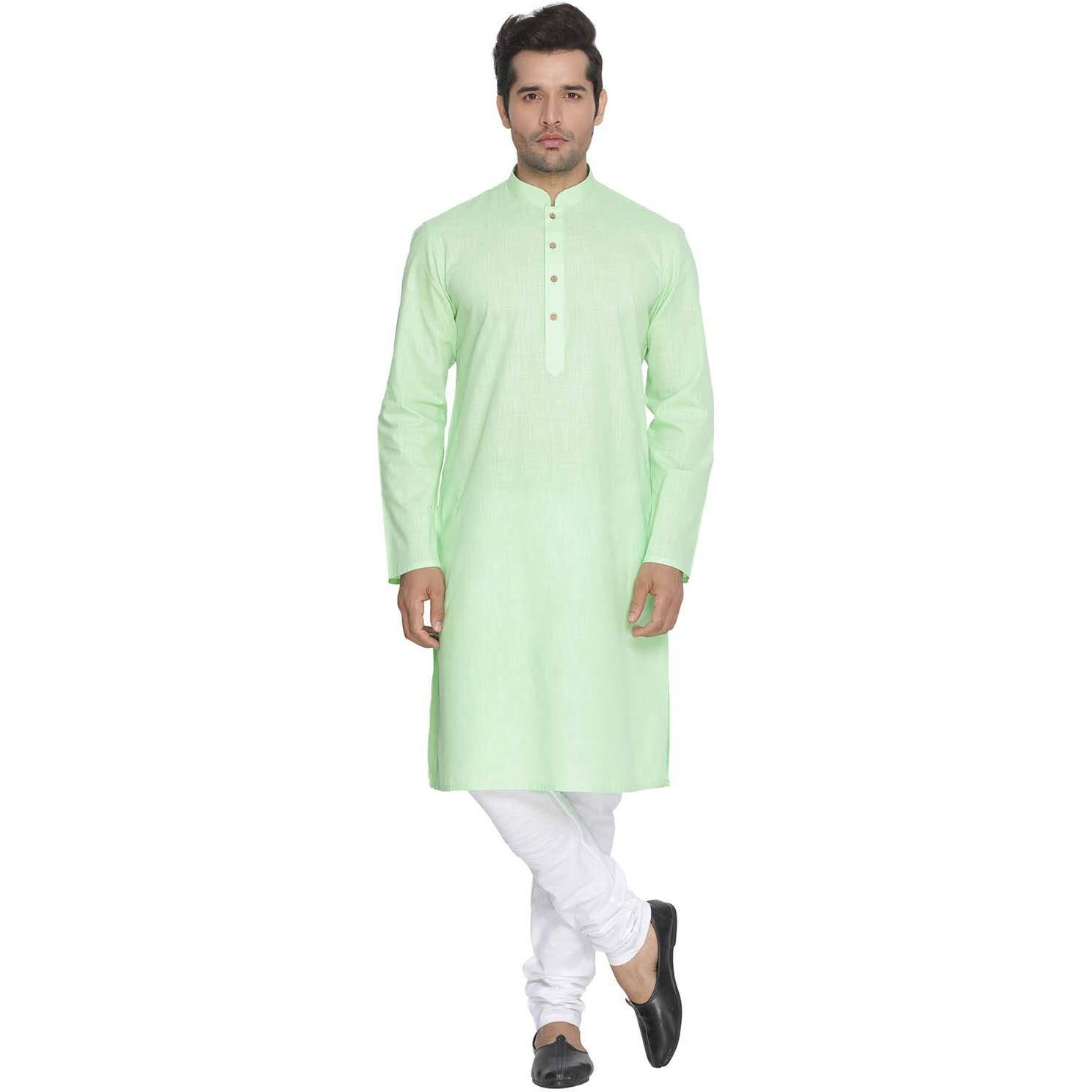 VASTRAMAY Men Green Cotton Kurta and Pyjama Set (VASMK007MGnPCWH_44)