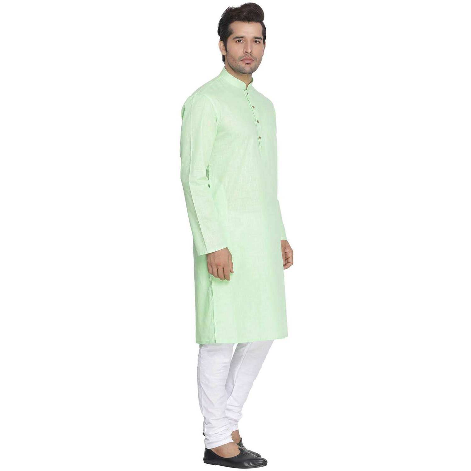 VASTRAMAY Men Green Cotton Kurta and Pyjama Set (VASMK007MGnPCWH_44)