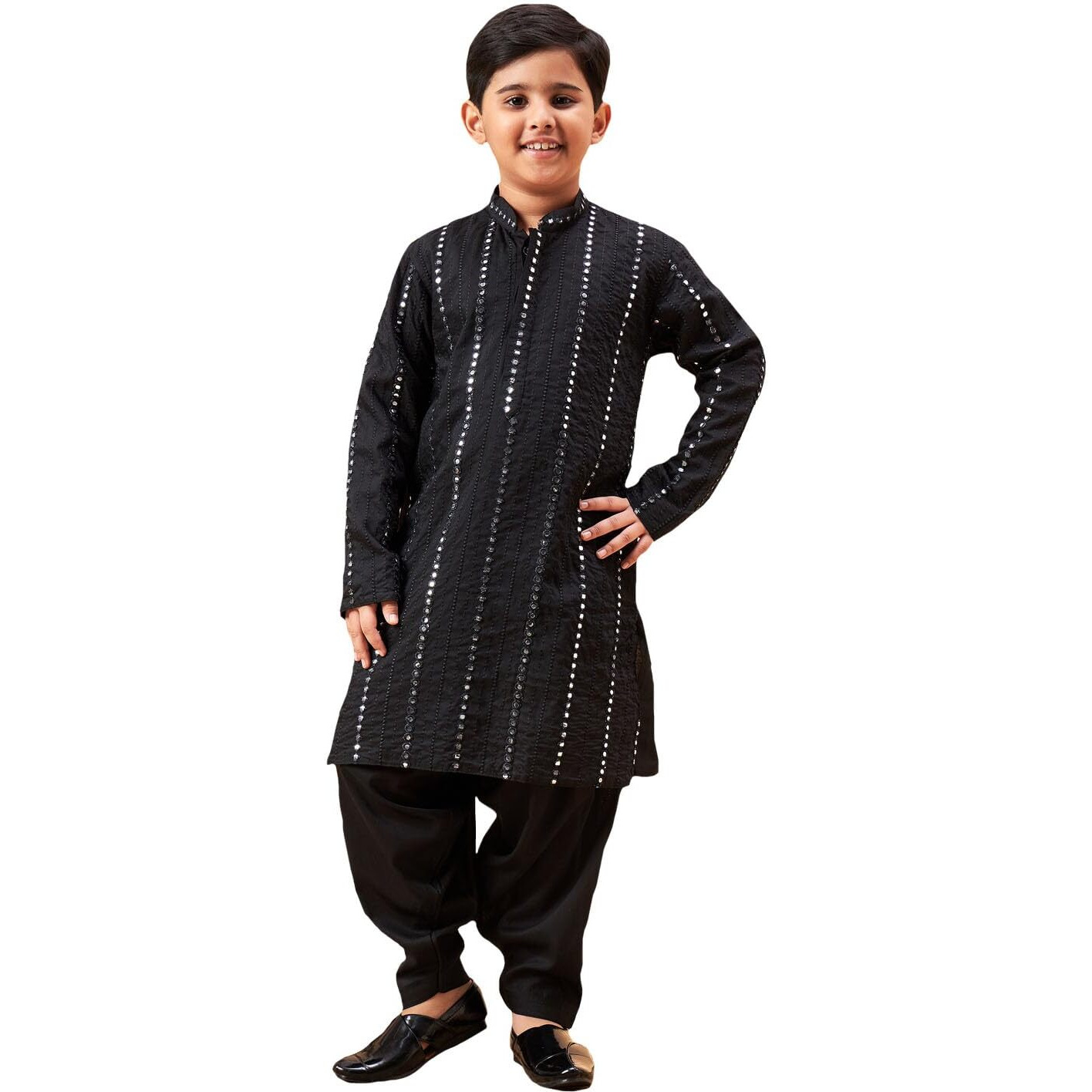 VASTRAMAY Boys' Black Kurta Patiala Set_VASBK154BLnPTYBL_28