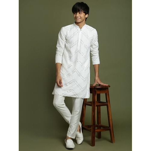 VASTRAMAY YUVA Boys' White Kurta Pyjama Set_VYUVBK133WHnVPWH_36L