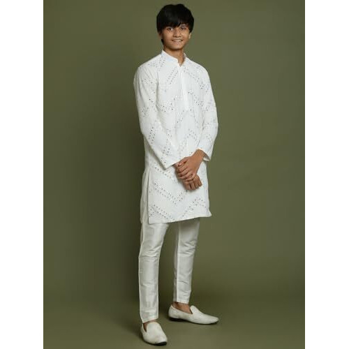 VASTRAMAY YUVA Boys' White Kurta Pyjama Set_VYUVBK133WHnVPWH_36L