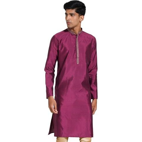 VASTRAMAY Men's Purple Blend Kurta I Jacquard Embroidery Knee Length Kurta I Fastive Party Wedding Traditions Kurta_VASMK278PU_38