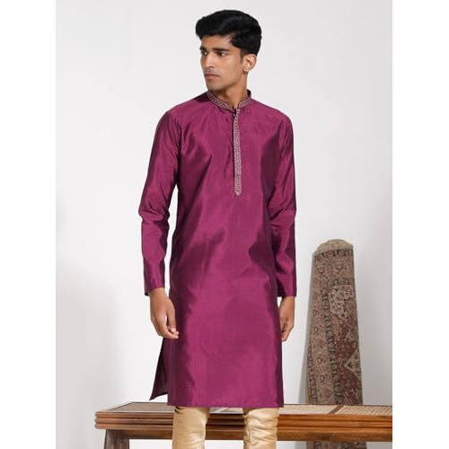 VASTRAMAY Men's Purple Blend Kurta I Jacquard Embroidery Knee Length Kurta I Fastive Party Wedding Traditions Kurta_VASMK278PU_38
