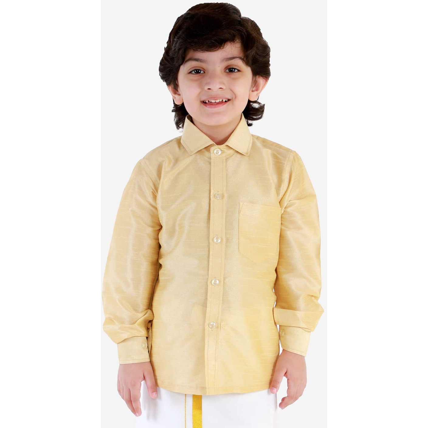 JBN Creation Boys' Gold Silk Blend Ethnic Shirt | Effortless Style for Everyday Comfort | Modern Designs, Quality Fabrics, and Contemporary Fit for a Relaxed and Trendy