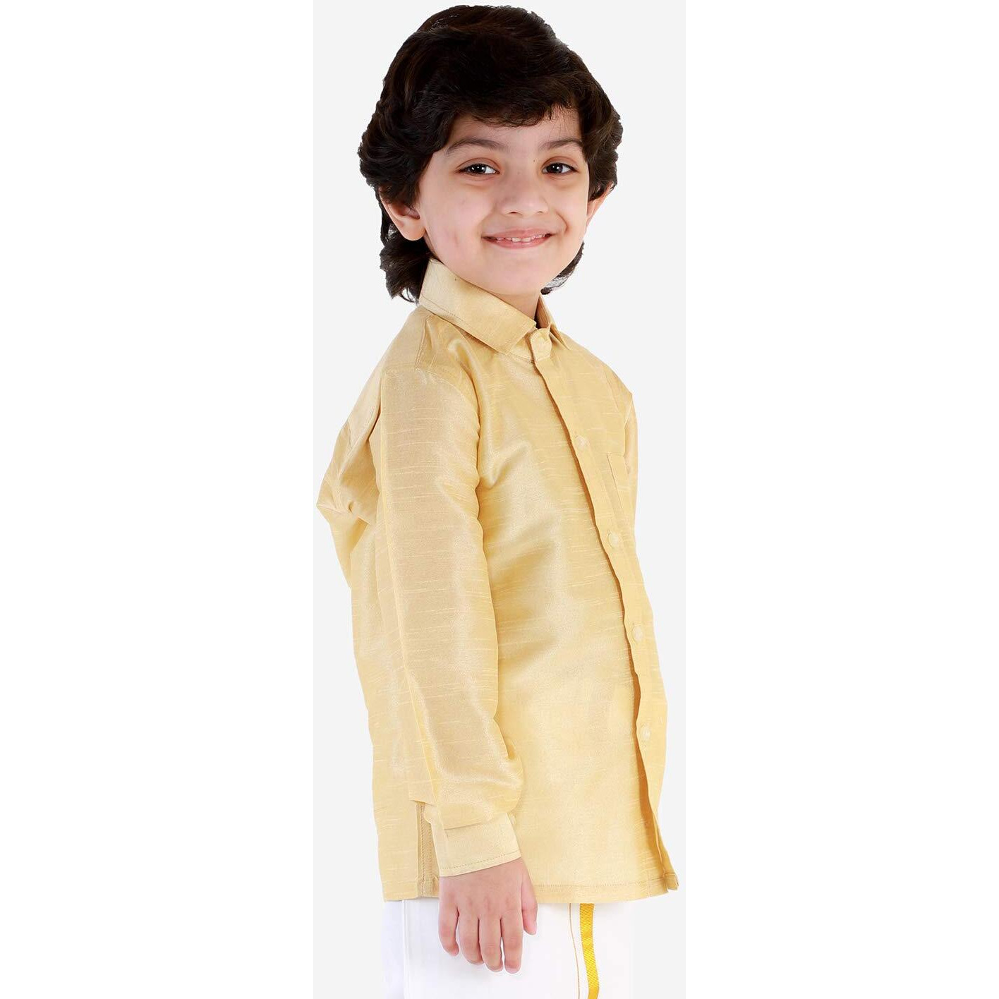 JBN Creation Boys' Gold Silk Blend Ethnic Shirt | Effortless Style for Everyday Comfort | Modern Designs, Quality Fabrics, and Contemporary Fit for a Relaxed and Trendy