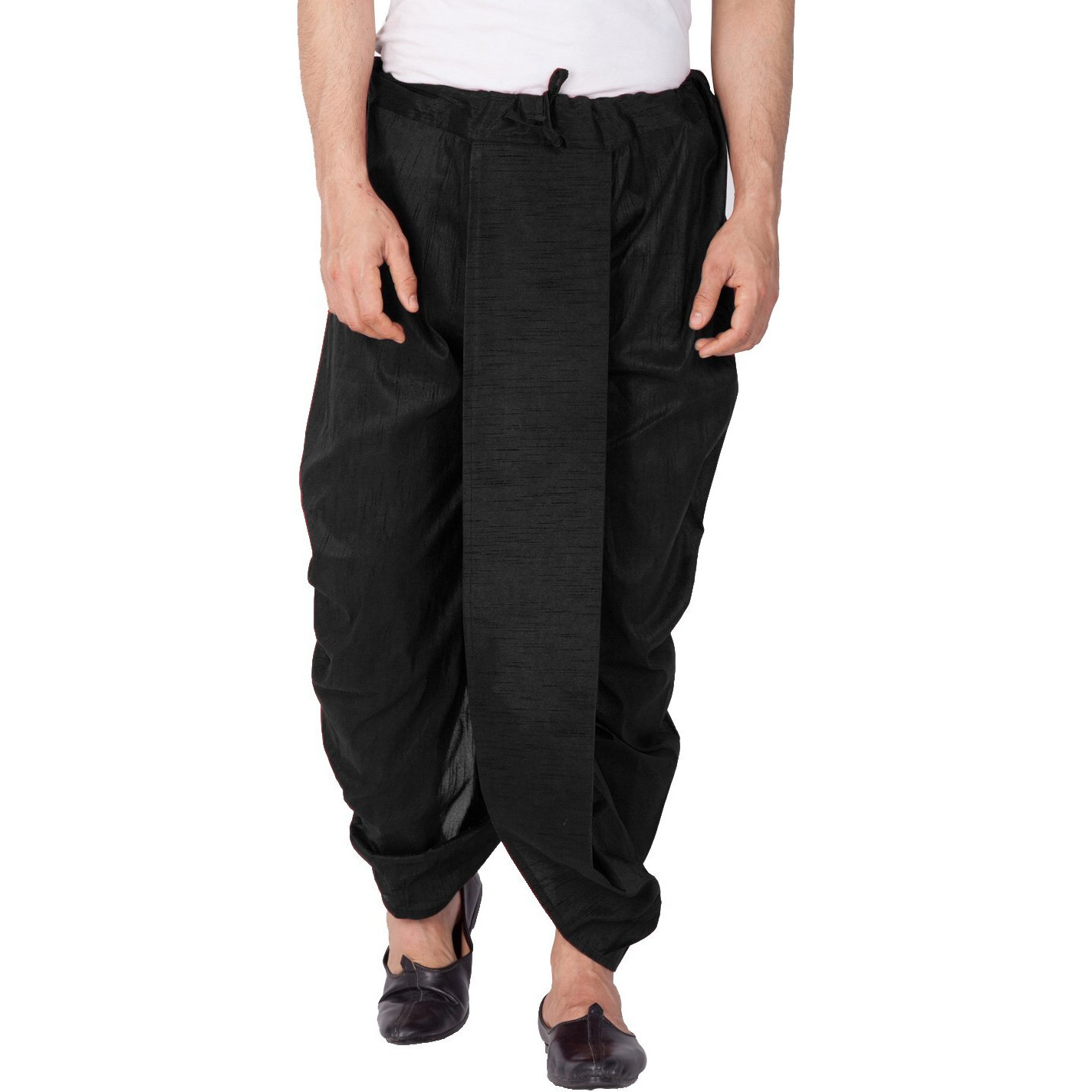 VASTRAMAY Mens Cotton Silk Dhoti (Black_VASMDTBL_44)