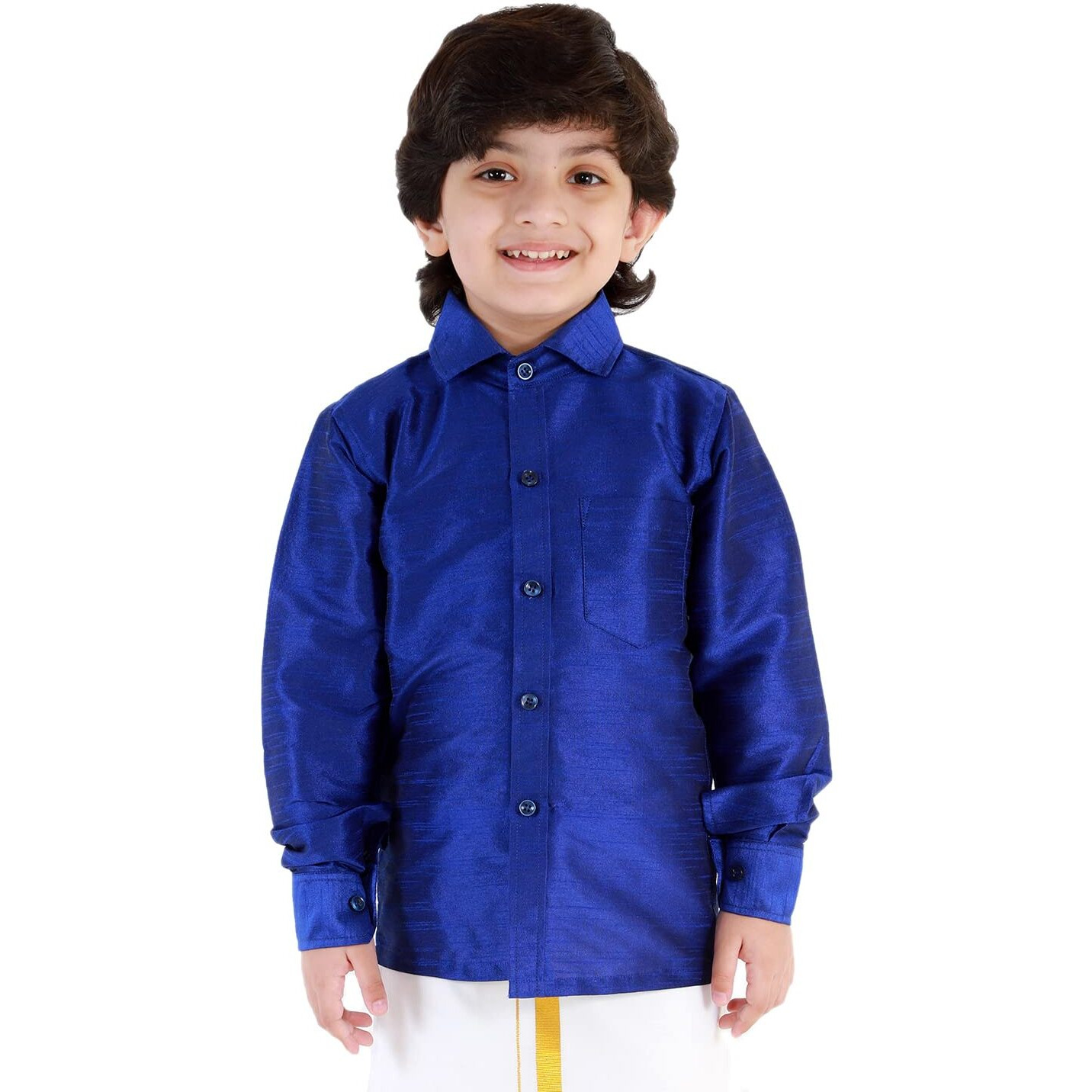 JBN Creation Boys' Blue Silk Blend Ethnic Shirt | Effortless Style for Everyday Comfort | Modern Designs, Quality Fabrics, and Contemporary Fit for a Relaxed and Trendy