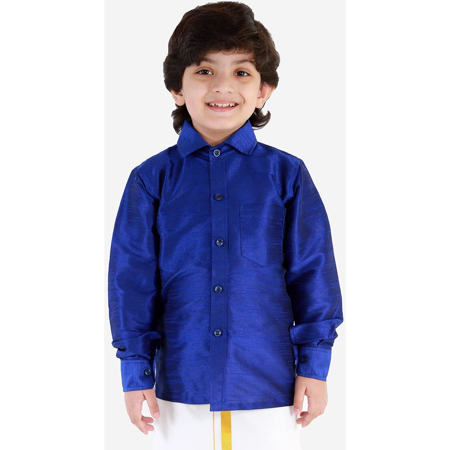 JBN Creation Boys' Blue Silk Blend Ethnic Shirt | Effortless Style for Everyday Comfort | Modern Designs, Quality Fabrics, and Contemporary Fit for a Relaxed and Trendy