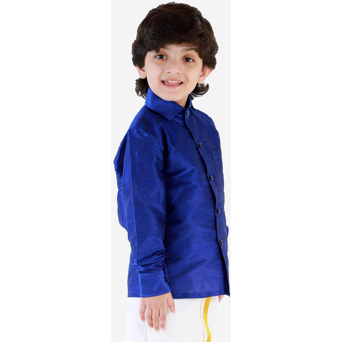 JBN Creation Boys' Blue Silk Blend Ethnic Shirt | Effortless Style for Everyday Comfort | Modern Designs, Quality Fabrics, and Contemporary Fit for a Relaxed and Trendy