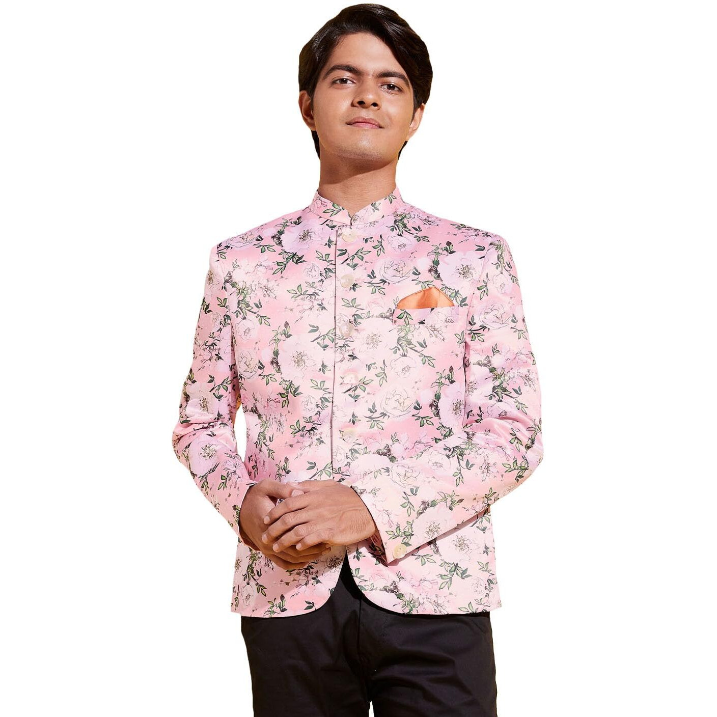 VASTRAMAY YUVA Boys' Multicolor-Base-Pink Jodhpuri_VYUVBJP002PN_36M