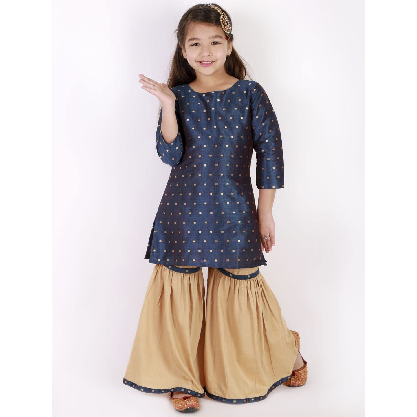 VASTRAMAY Girls' Jacquard Kurta With Sharara Set (VASGK001BUnRG_28 Age 6-7 Year)
