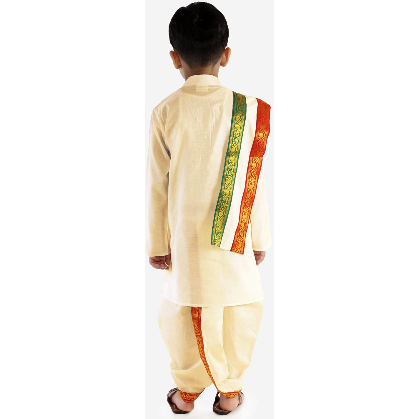 VASTRAMAY Boys' Pongal/Onam Style Gold Kurta Dhoti and Dupatta Set  Traditional South Indian