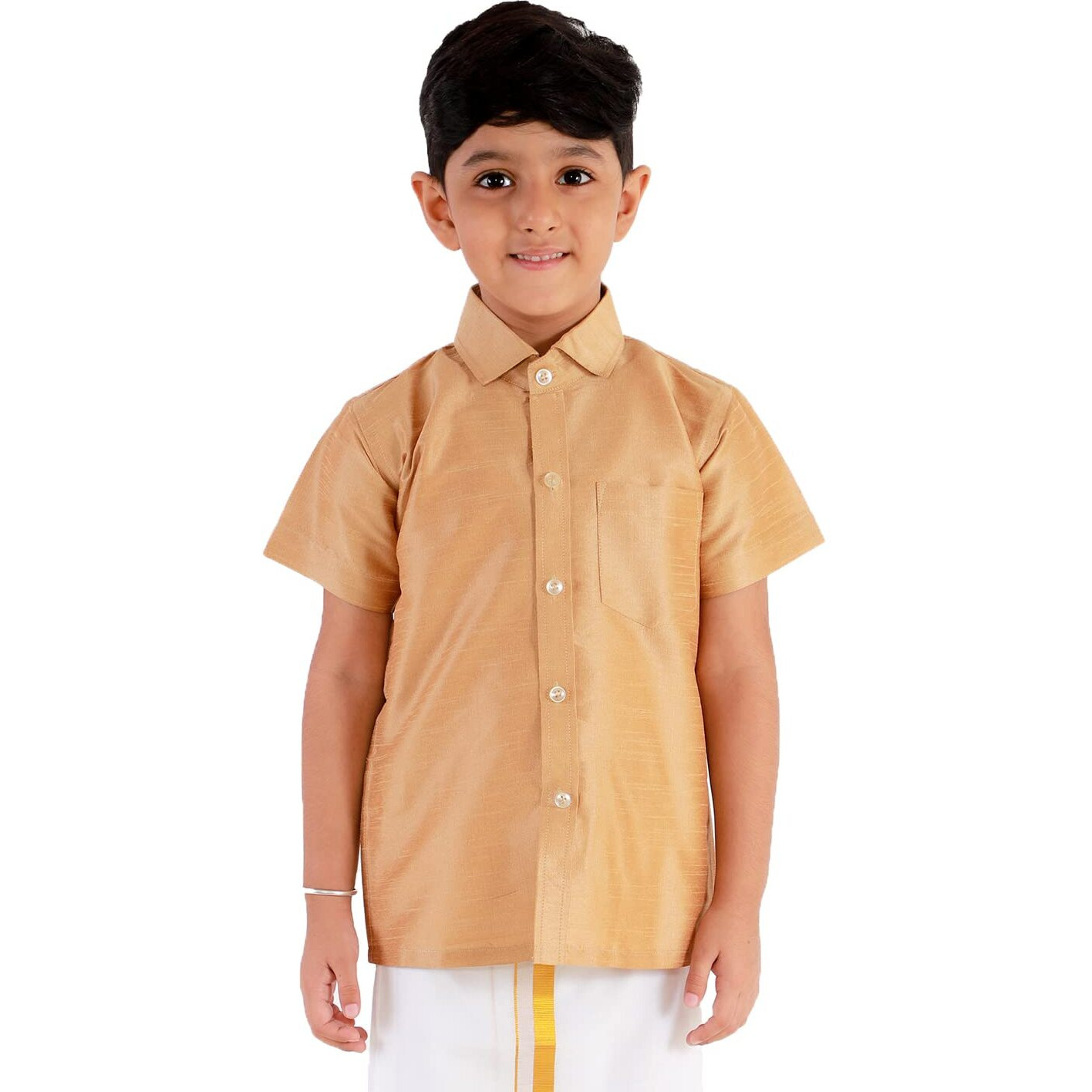 JBN Creation Boys' Rose Gold Silk Blend Ethnic Shirt | Effortless Style for Everyday Comfort | Modern Designs, Quality Fabrics, and Contemporary Fit for a Relaxed and Trendy