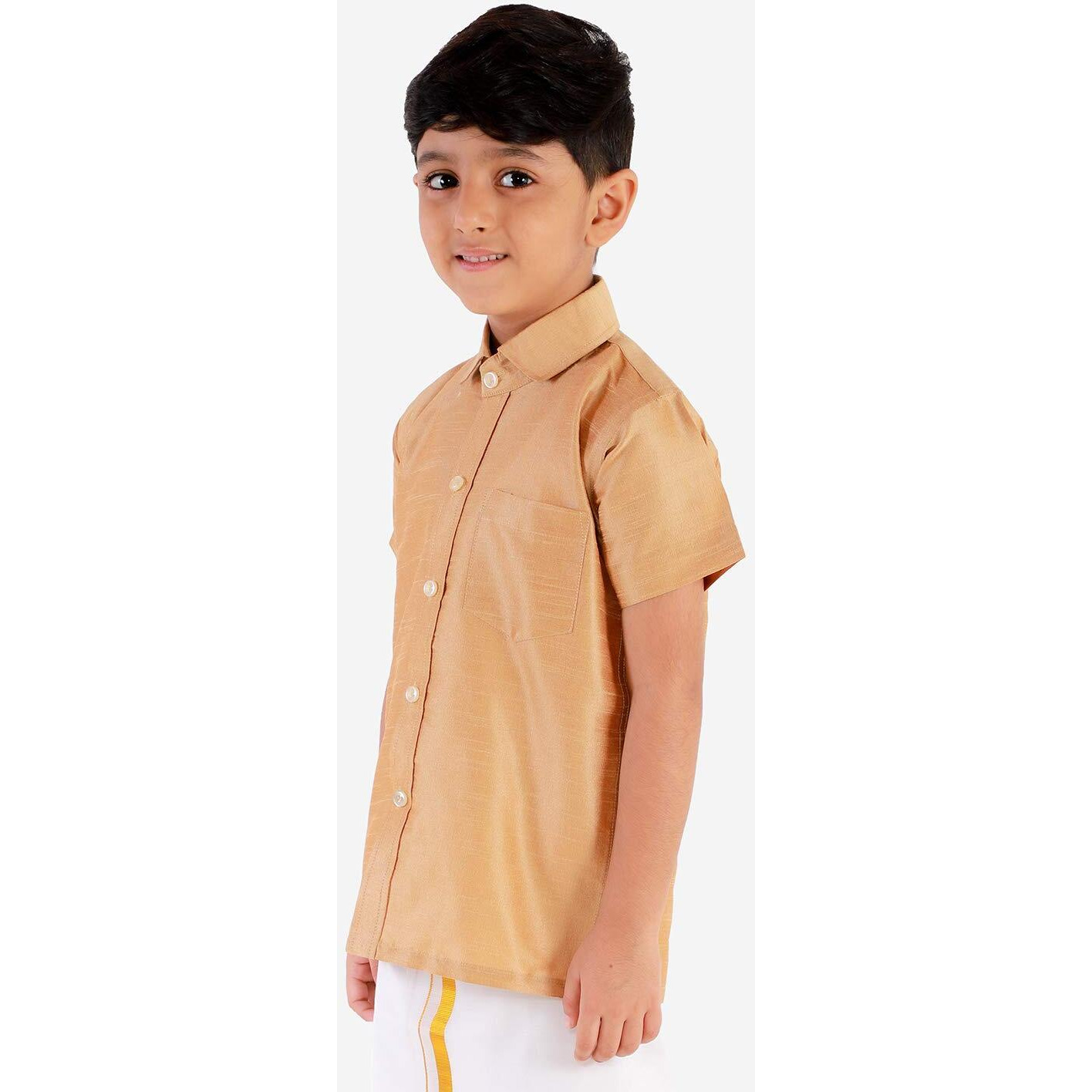 JBN Creation Boys' Rose Gold Silk Blend Ethnic Shirt | Effortless Style for Everyday Comfort | Modern Designs, Quality Fabrics, and Contemporary Fit for a Relaxed and Trendy