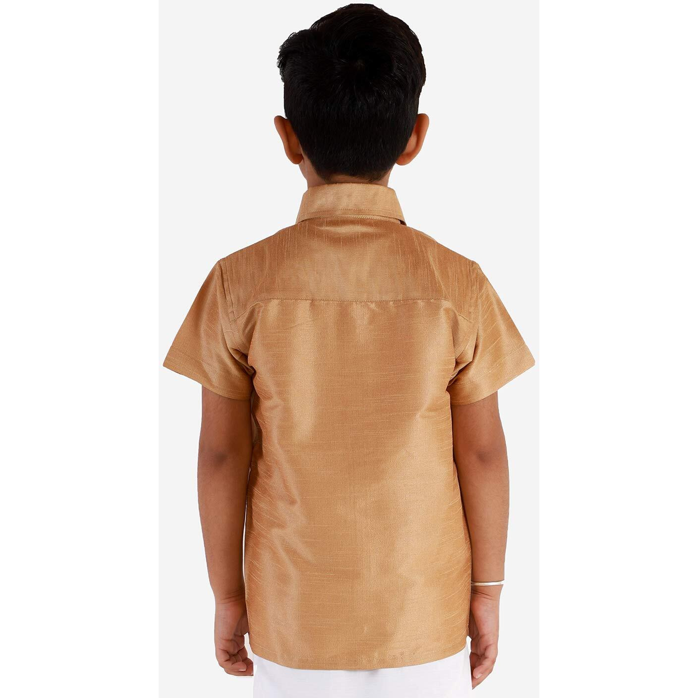 JBN Creation Boys' Rose Gold Silk Blend Ethnic Shirt | Effortless Style for Everyday Comfort | Modern Designs, Quality Fabrics, and Contemporary Fit for a Relaxed and Trendy