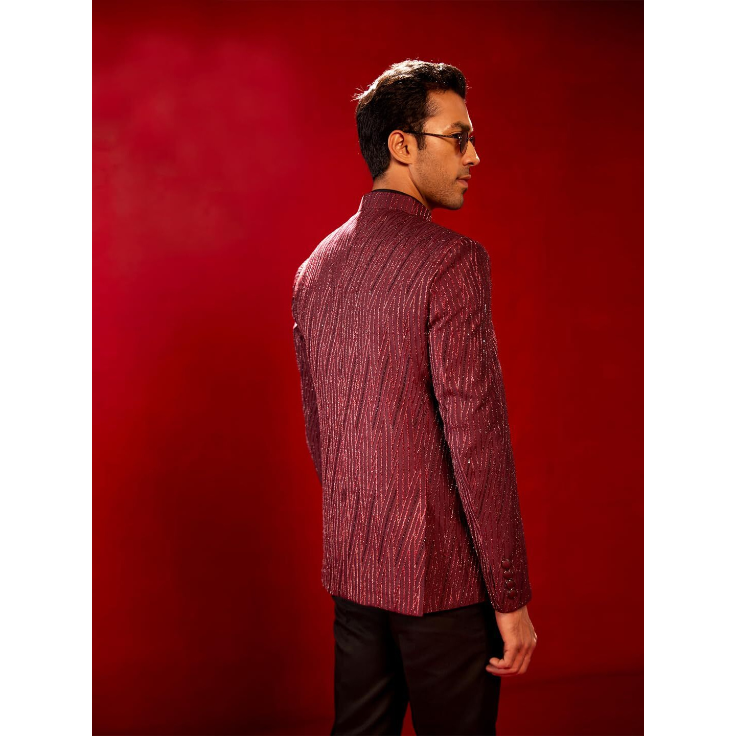 VASTRAMAY Men's Silk Blend Jodhpuri | Silk Blend Allover sequined Work Jodhpuri Bandhgala For Men