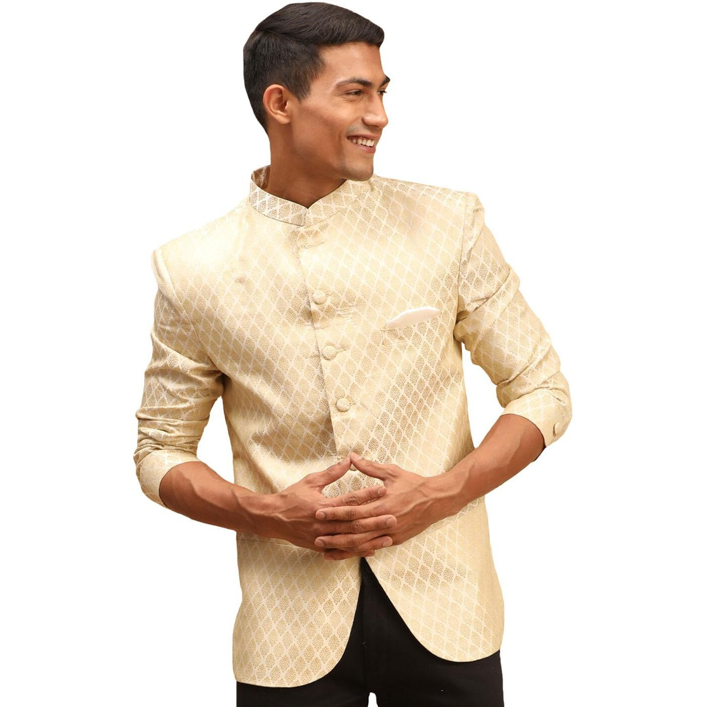 VASTRAMAY Royal Silk Banarasi Jodhpuri Coat  Premium Woven Fabric with Long-Lasting Sheen, Prince Coat for Men